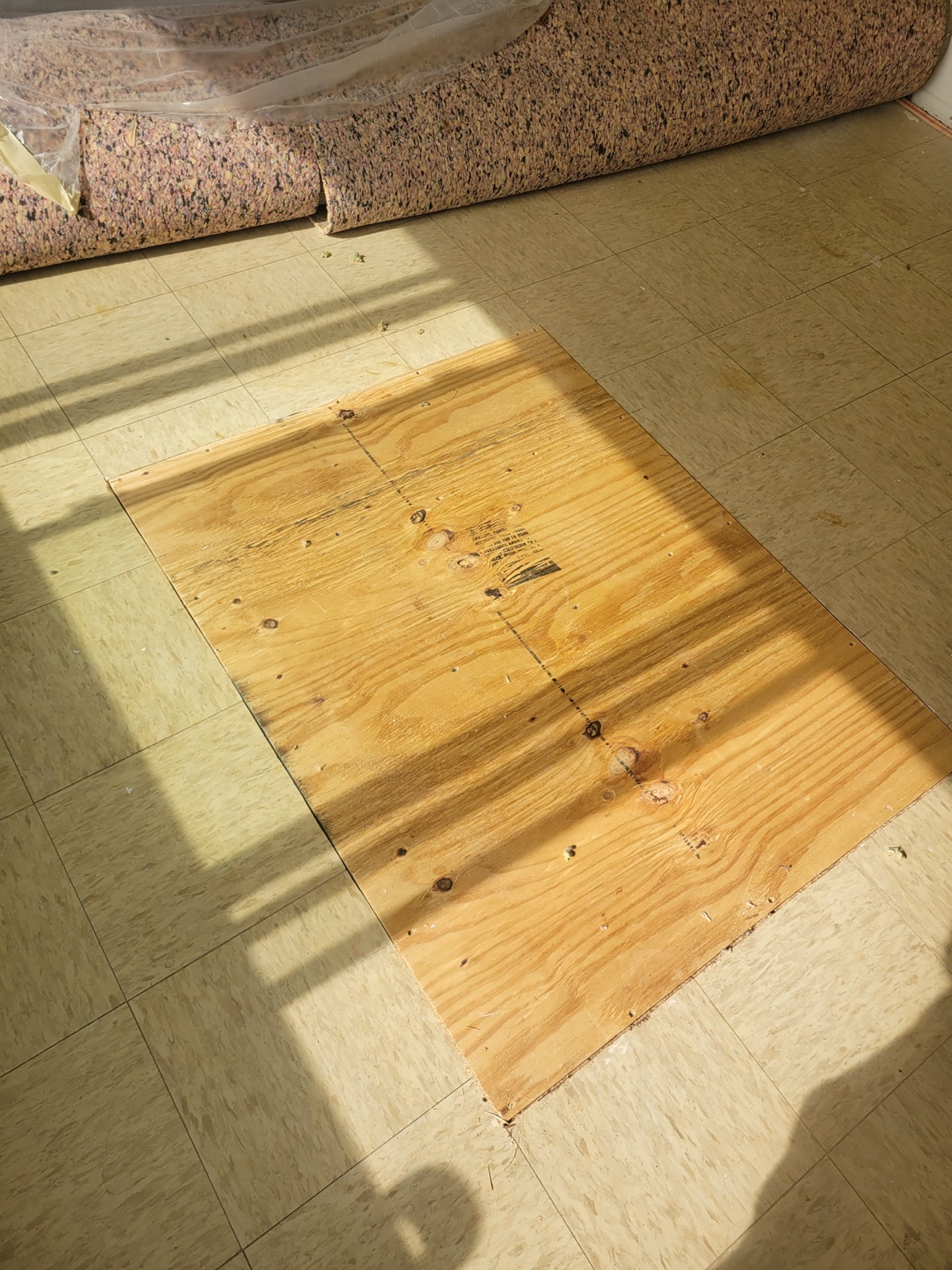 Subfloor area repaired and closed with plywood